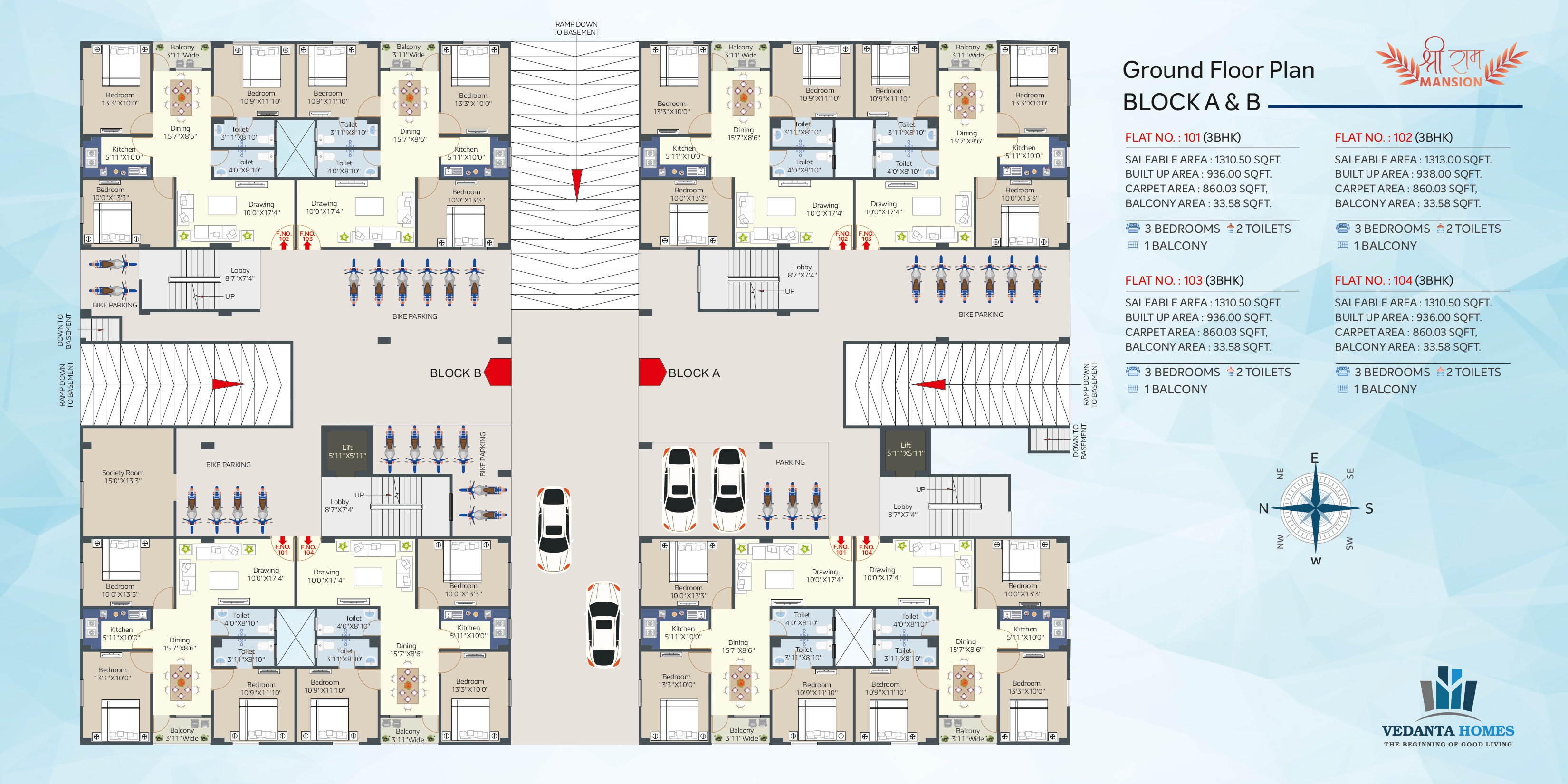 Block A & B — Ground Floor Plan